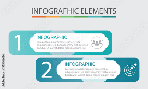 Infographic design template. Timeline concept with 2 steps, options, parts or processes. Business data visualization. Vector illustration,