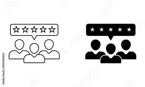 customer review with five stars and people silhouettes in speech bubble icon vector