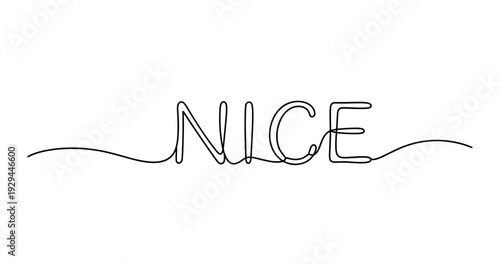 Continuous line art word 'nice' on white background. No editable strokes