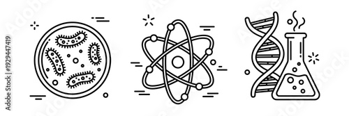 Microorganisms, atomic structure, and dna helix: scientific icons