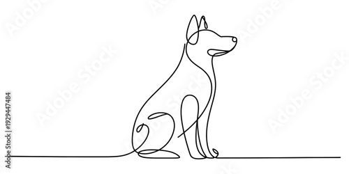 Minimalist continuous line drawing of a sitting dog looking towards the side. isolated on white background, Vector, illustration