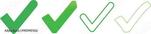 Four green checkmarks in different shades and styles on a white background