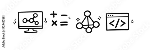 Data science concept: computer calculations leading to coding and development