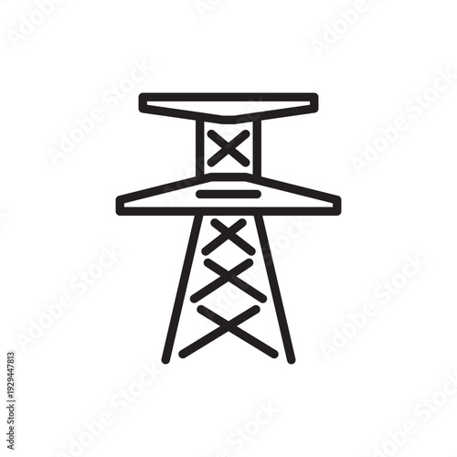 Linear vector icon of a high-voltage transmission tower or power pylon. Ideal for representing electrical grids, energy infrastructure, electricity distribution, civil engineering, and utility network