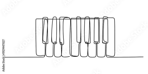 A continuous line drawing of piano keys, showcasing a minimalist and artistic representation of music. Vector, illustration