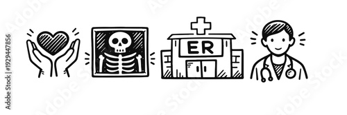 Healthcare icons: heart, x-ray, er, doctor