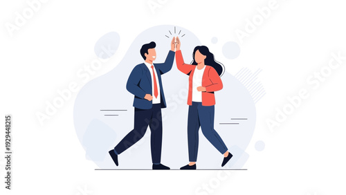 Teamwork Success: Diverse Colleagues Celebrating Achievement with High Five