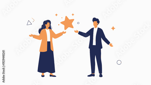 Teamwork, Collaboration, and Success: Two people reaching for a star