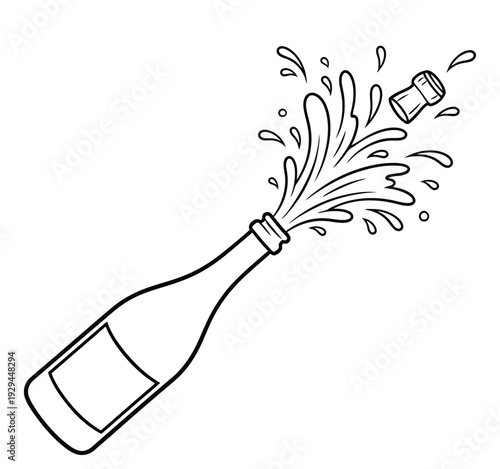 Champagne bottle popping with cork flying out in celebration