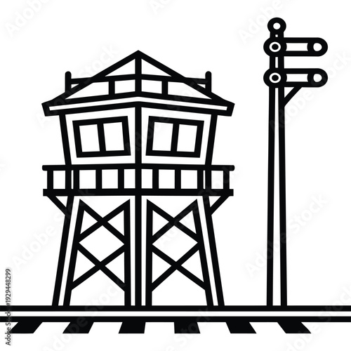 Railway signal tower with semaphore signals