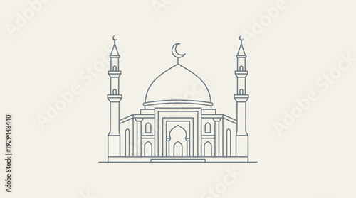 Vector illustration of a mosque with minarets and dome