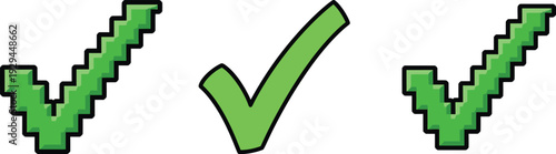Green check mark and incorrect symbols pixelated graphics