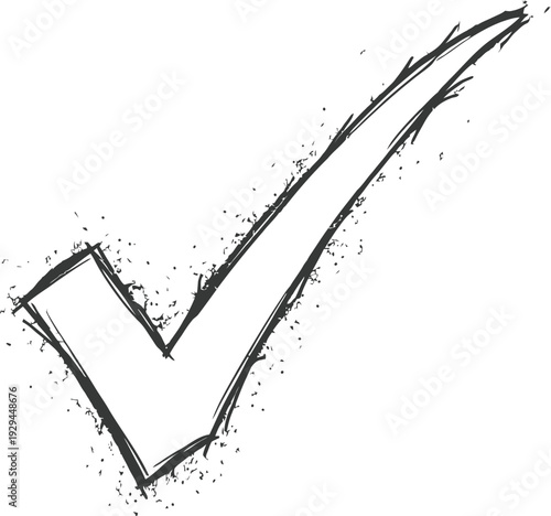 A black checkmark on a white background with a hand drawn appearance