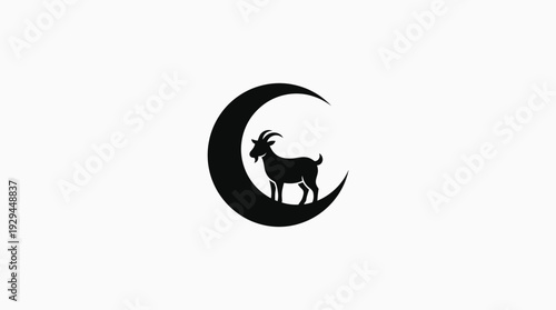 Black goat on crescent moon vector icon