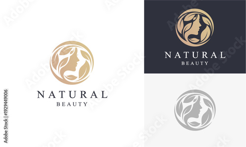 Collection of Natural Beauty Logos Featuring Elegant Woman Silhouettes in Various Color Schemes and Typography