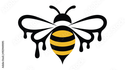 Minimalist black and yellow dripping bee vector illustration