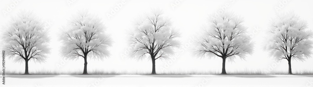 Fototapeta premium Row of trees with snow on them plant background