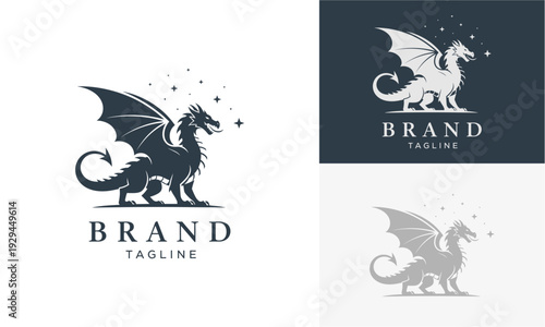 Mythical dragon illustration showcasing fantasy creature in various design templates and layouts