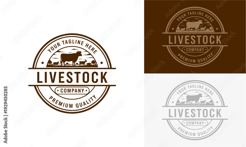 Obraz premium Livestock logos collection featuring emblems with cow and bull silhouettes in various designs