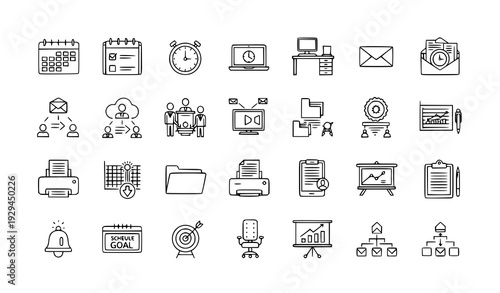 Office Productivity  Line Icons – 25 Business Editable Stroke Vector Set