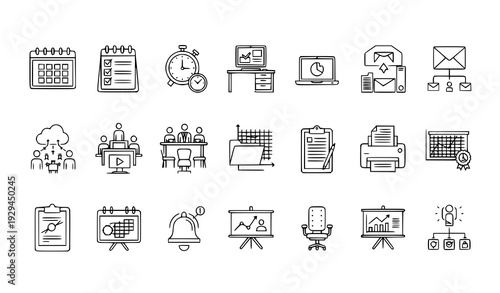 Office and Productivity Line Icon Set – 25 Editable Stroke Business Outline Vector Isolated White