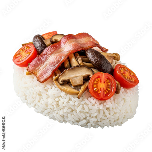 Rice with bacon mushrooms and tomatoes
