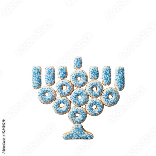 Menorah made of donuts with blue sprinkles