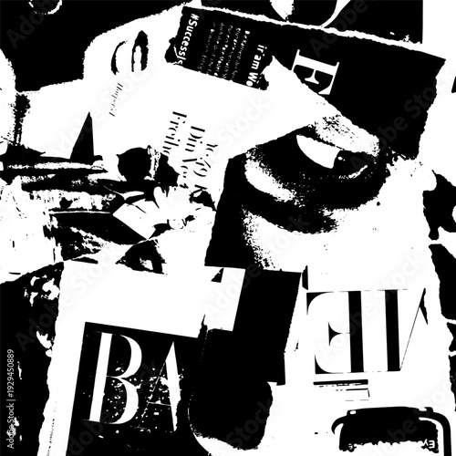 Fashion week classic collage background. Basis graphics black and white universal use