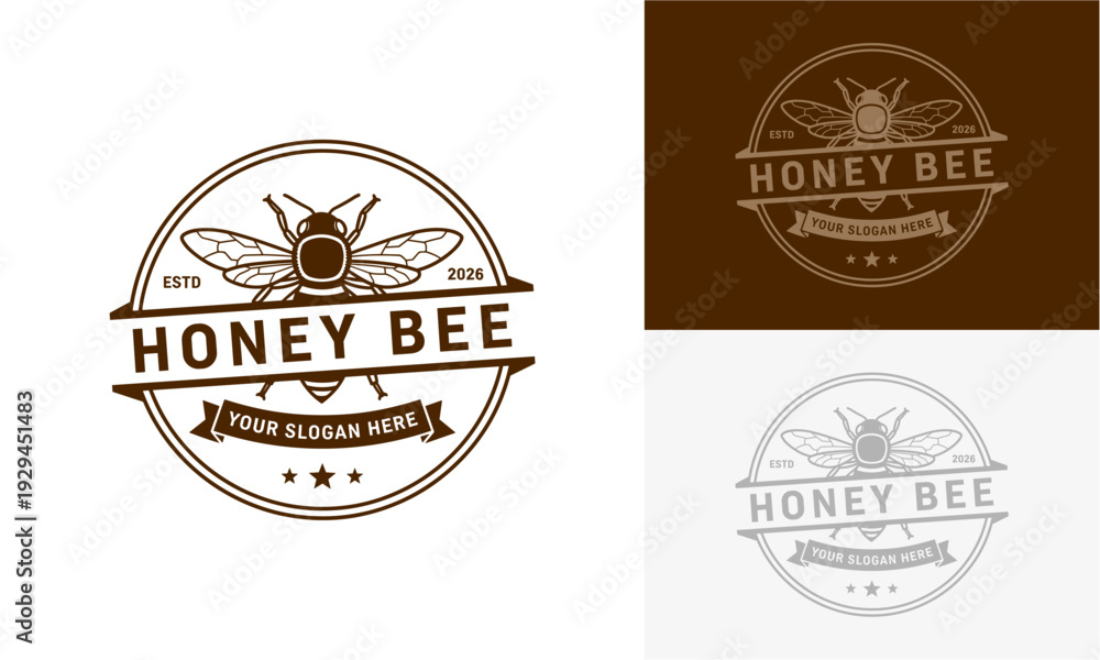 Obraz premium Bee logo templates displayed in various color schemes and designs on a clean background showcasing different visual styles and branding elements