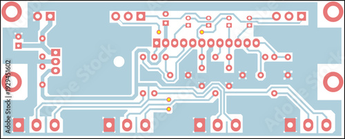 Tracing conductors of printed circuit board
of electronic device. Vector engineering 
drawing of pcb design. Electric background.
Computer technic cad project.