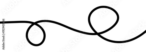 Line cable drawing and long curve squiggle with thin abstract tangle. Wavy curvy thread and black pattern vector with squiggly spring wire. Continuous line rope and design squiggle element.