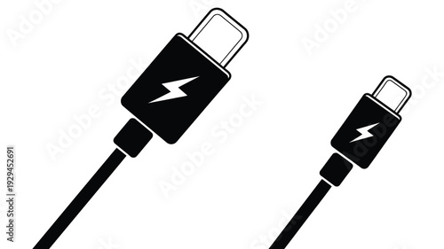 USB Type-C Cable Icon silhouette of two charging cables, modern connector design