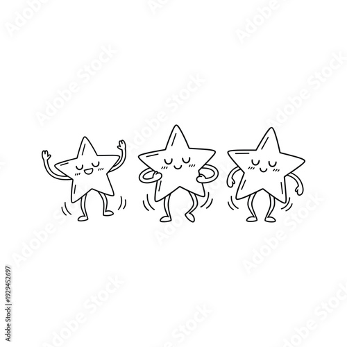 Dancing cartoon stars celebrating joy in a minimalist style with copy space