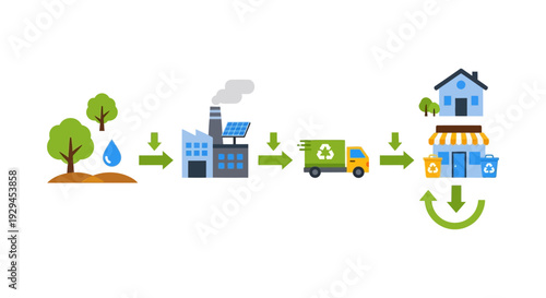 Circular Economy Process Diagram: Sustainable Resource Management, Production, Consumption, and Recycling Loop for Environmental Responsibility