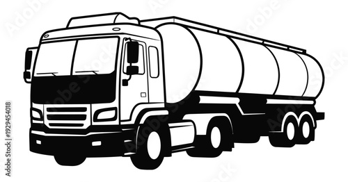 Tanker Truck black and white vector silhouette, industrial vehicle symbol