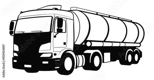 Tanker Truck black and white vector silhouette, industrial vehicle symbol