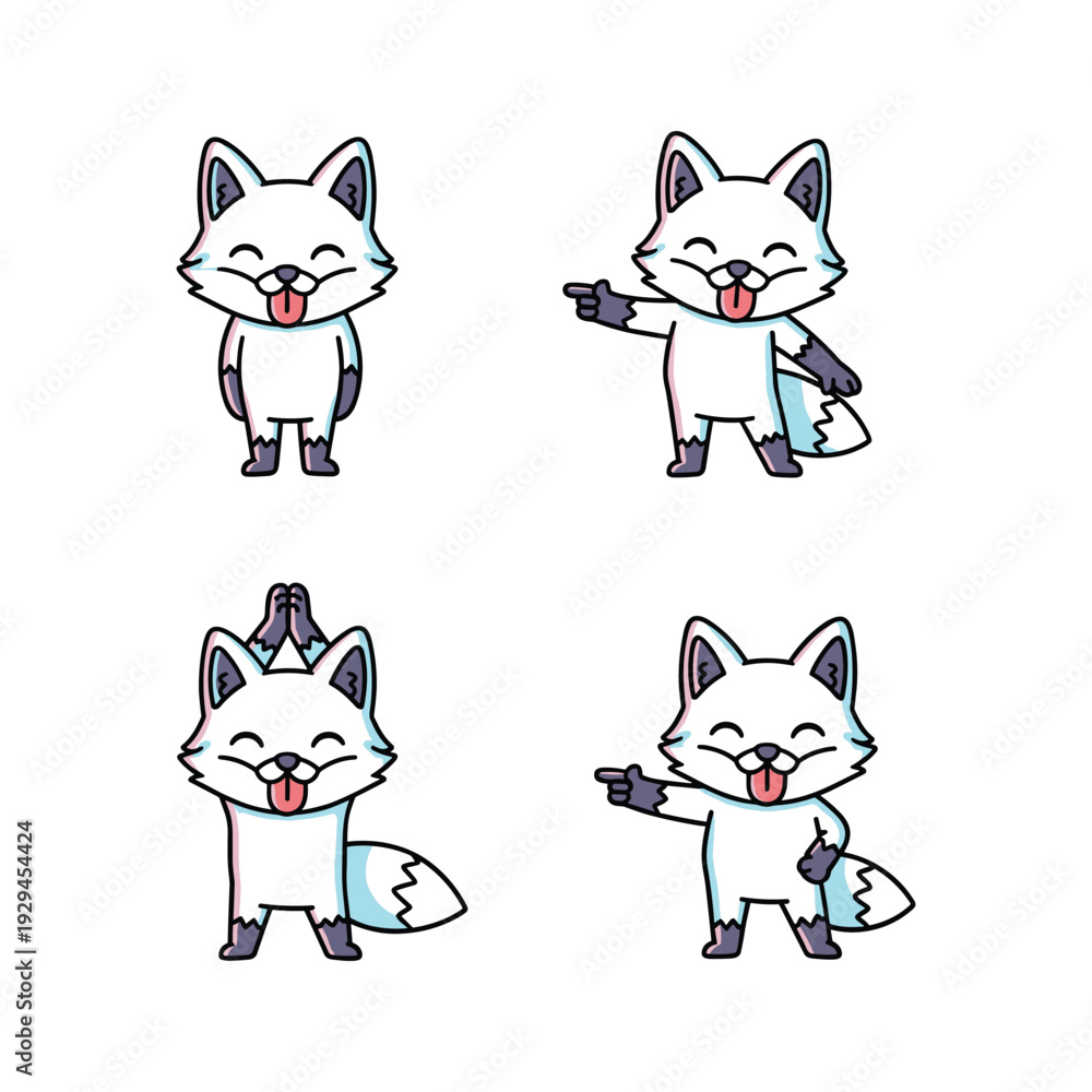 Fototapeta premium Cartoon fox character set with different gestures and expressions