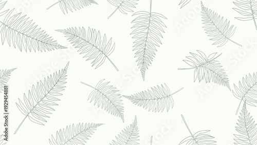 Hand-drawn fern leaves pattern with delicate line art detail on a soft pale green background for organic and botanical design themes.