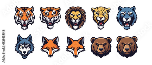 Wildlife animal head graphics pack vector illustration