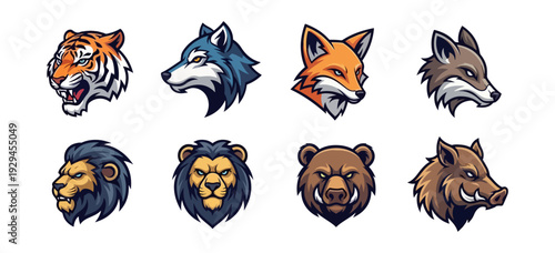 Wildlife animal head graphics set various species for design