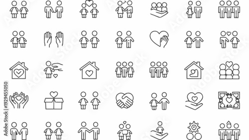 Stunning line icons depicting people relationships and love