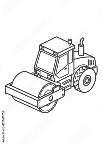 Line Art Illustration of a Road Roller Vehicle.