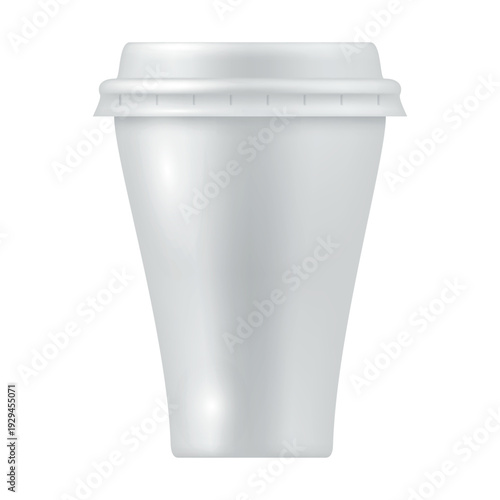 A mockup of a plastic container for storing fermented milk products such as yogurt, sour cream, cottage cheese, and others, in an optical shape and with an airtight lid, on a white background.