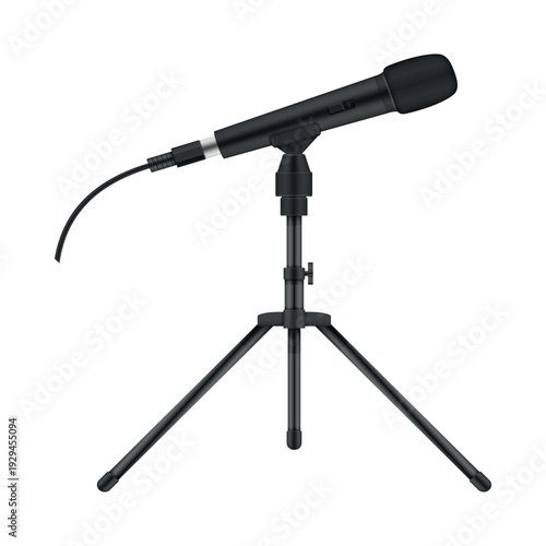 Studio microphone on a folding tabletop tripod stand ready for recording in a modern workspace setups