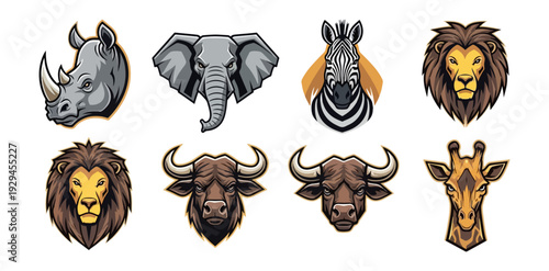 Wildlife animal portraits collection vector illustration