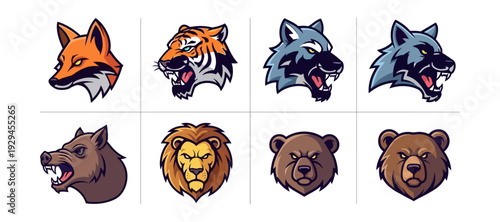 Wildlife animal portraits set vector illustration