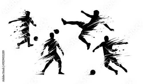 Soccer team player silhouette set ink drawing style football athletes vector illustration isolated on white background