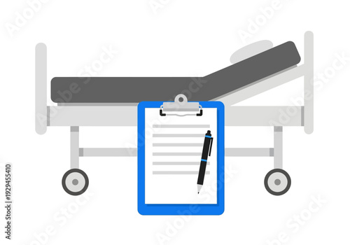 Hospital Bed With Medical Chart And Pen Illustration.