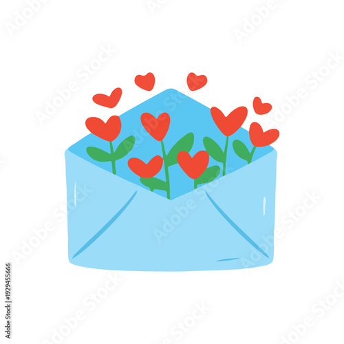 Blue Envelope Filled with Red Heart Flowers