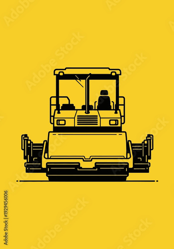 Illustration of a Road Roller Machine Front View.